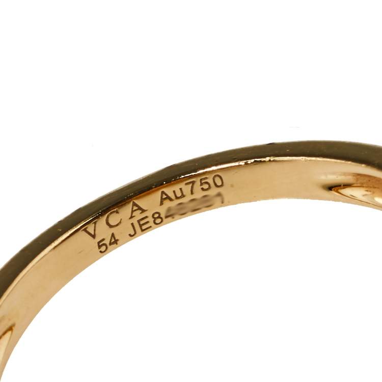 Pre Owned Van Cleef & Arpels Vintage Alhambra Diamond Onyx 18K Yellow Gold Ring Size 54