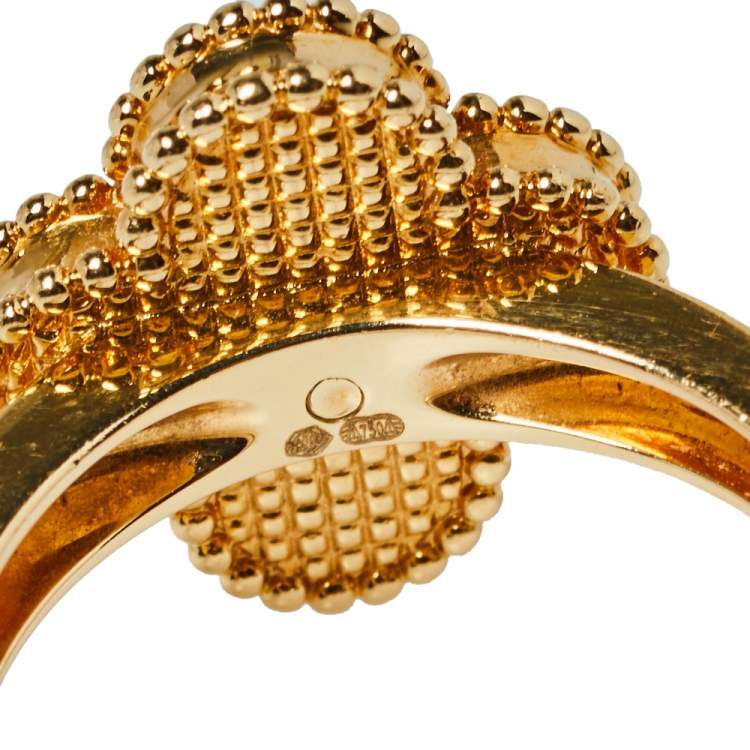 Pre Owned Van Cleef & Arpels Vintage Alhambra Diamond Onyx 18K Yellow Gold Ring Size 54