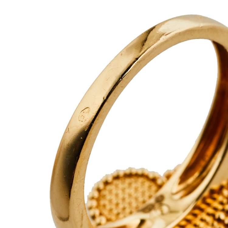 Pre Owned Van Cleef & Arpels Vintage Alhambra Diamond Onyx 18K Yellow Gold Ring Size 54