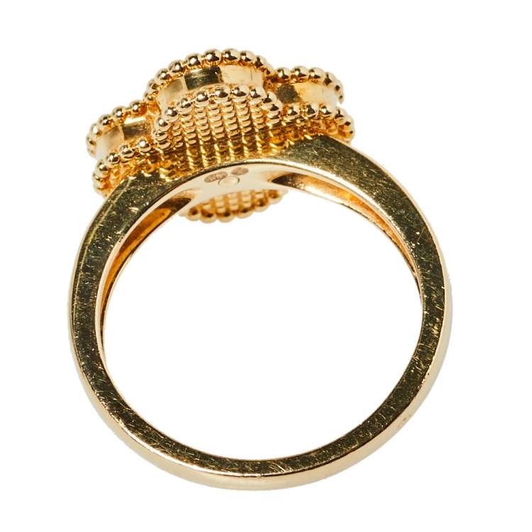 Pre Owned Van Cleef & Arpels Vintage Alhambra Diamond Onyx 18K Yellow Gold Ring Size 54