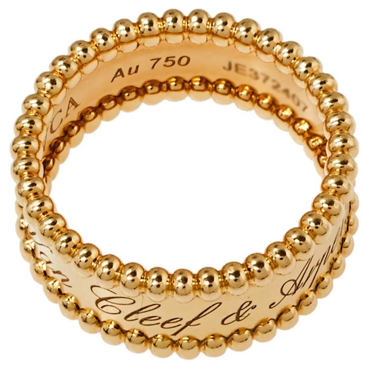 Pre Owned Van Cleef & Arpels Perlee Signature 18K Yellow Gold Ring Size 52
