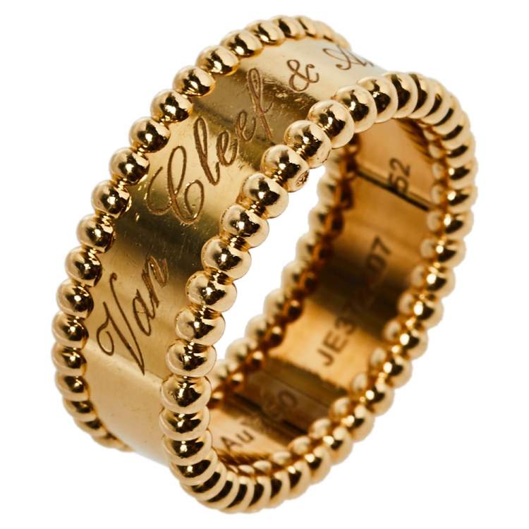 Pre Owned Van Cleef & Arpels Perlee Signature 18K Yellow Gold Ring Size 52