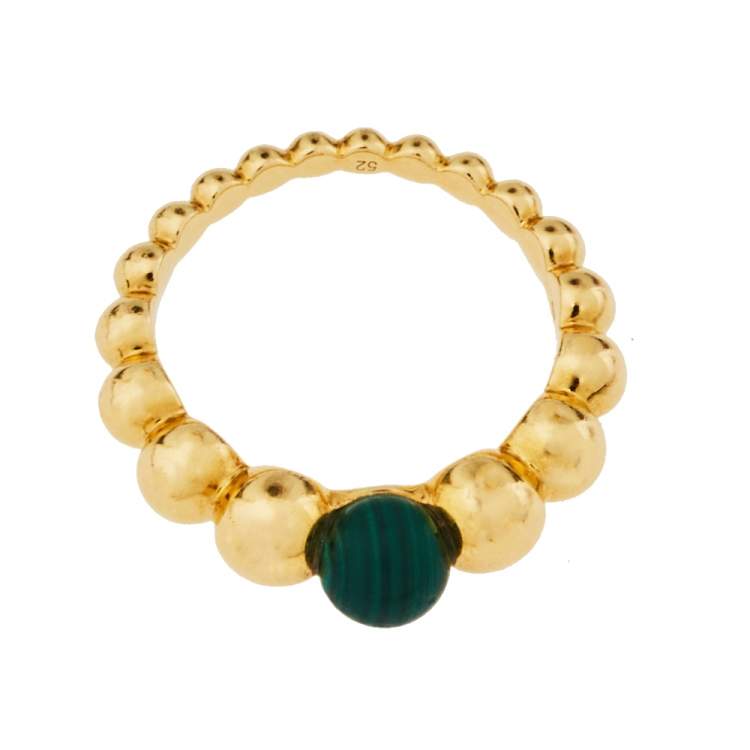 Pre Owned Van Cleef & Arpels Perlee Couleurs Malachite 18K Yellow Gold  Ring Size 52