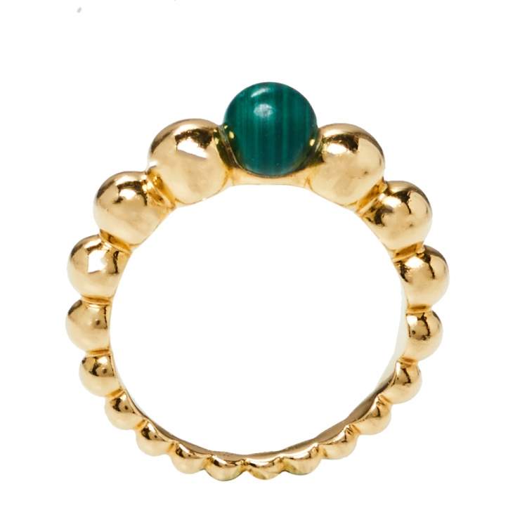 Pre Owned Van Cleef & Arpels Perlee Couleurs Malachite 18K Yellow Gold  Ring Size 52