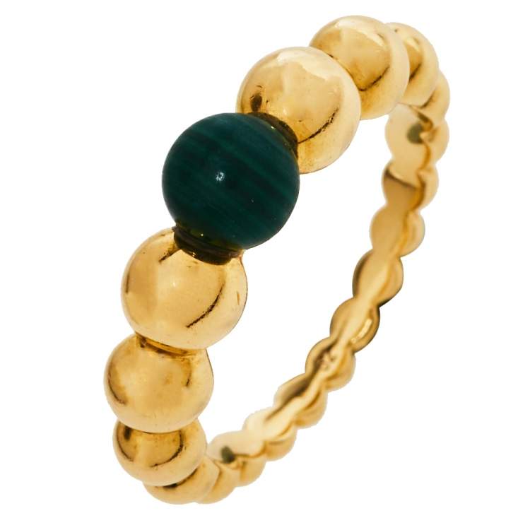 Pre Owned Van Cleef & Arpels Perlee Couleurs Malachite 18K Yellow Gold  Ring Size 52