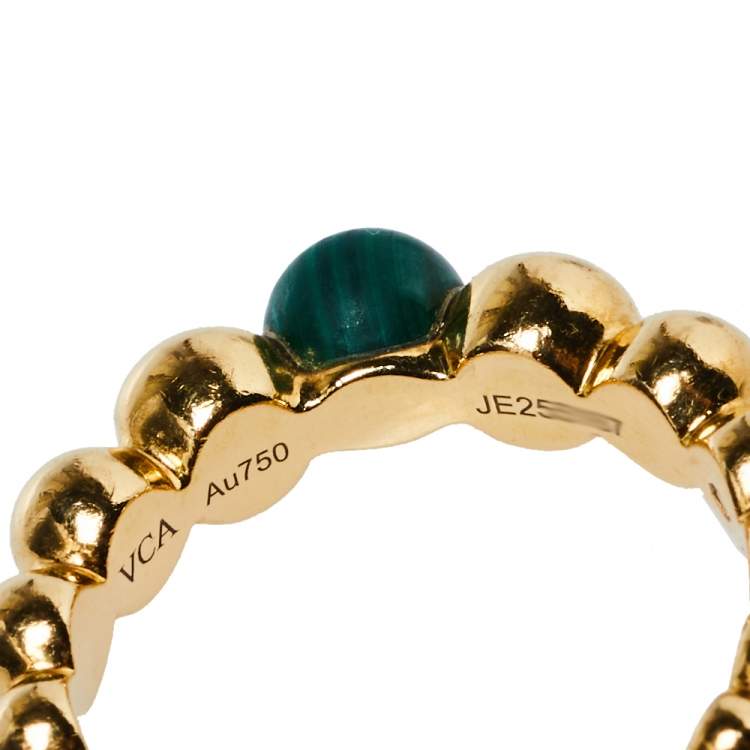 Pre Owned Van Cleef & Arpels Perlee Couleurs Malachite 18K Yellow Gold  Ring Size 52