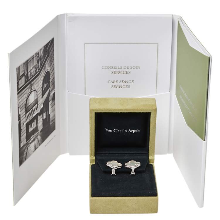 Pre Owned Van Cleef & Arpels Vintage Alhambra Mother of Pearl 18K White Gold Stud Earrings