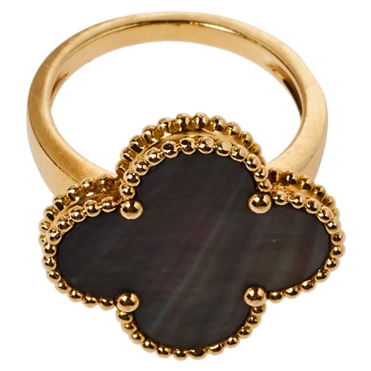 Pre Owned Van Cleef & Arpels Magic Alhambra Mother of Pearl 18K Yellow Gold Ring Size 53