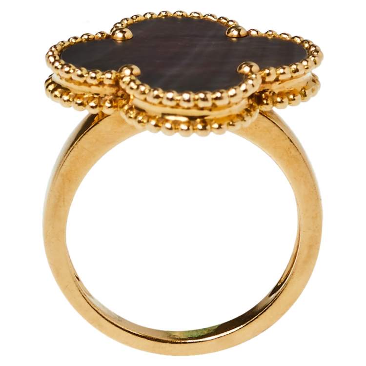 Pre Owned Van Cleef & Arpels Magic Alhambra Mother of Pearl 18K Yellow Gold Ring Size 53