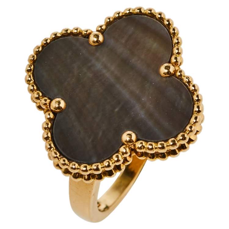 Pre Owned Van Cleef & Arpels Magic Alhambra Mother of Pearl 18K Yellow Gold Ring Size 53