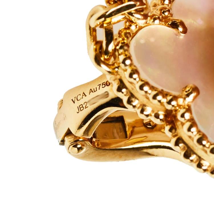 Pre Owned Van Cleef & Arpels Magic Alhambra Mother of Pearl Onyx 18K Yellow Gold Earrings