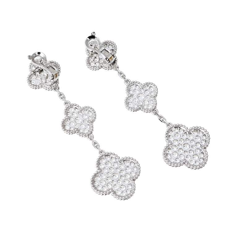 Pre Owned Van Cleef & Arpels Magic Alhambra Diamond 18K White Gold Earrings