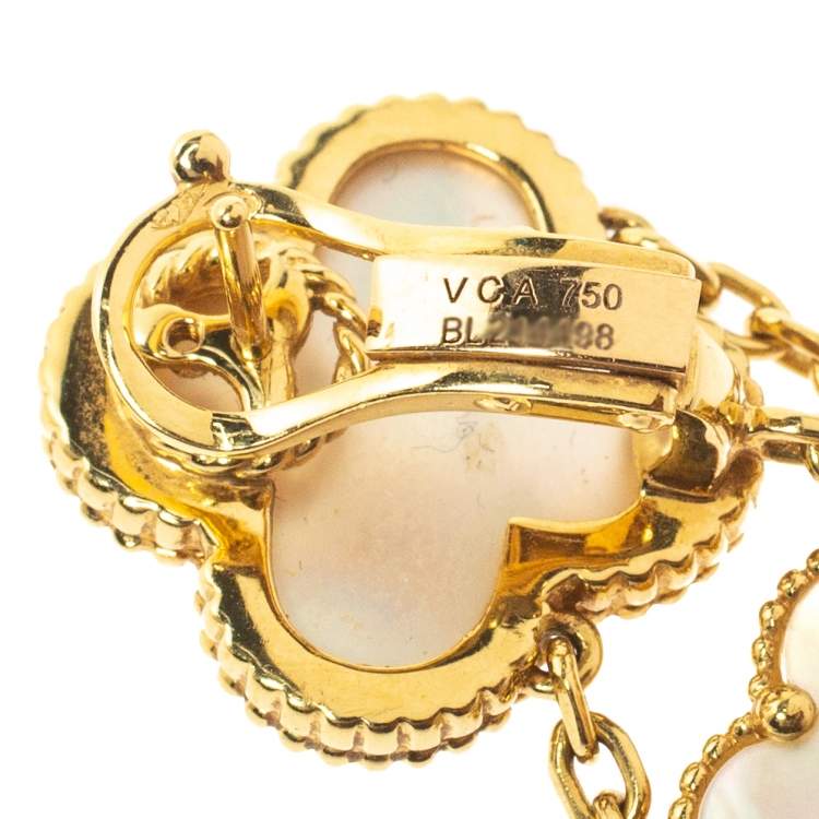 Pre Owned Van Cleef & Arpels Magic Alhambra 4 Motifs Mother of Pearl 18K Yellow Gold Earrings