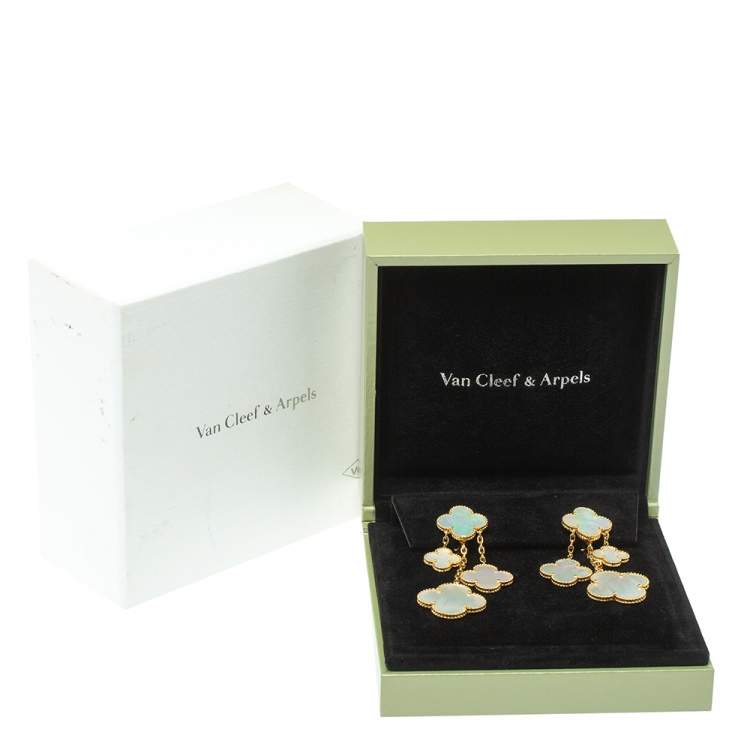 Pre Owned Van Cleef & Arpels Magic Alhambra 4 Motifs Mother of Pearl 18K Yellow Gold Earrings