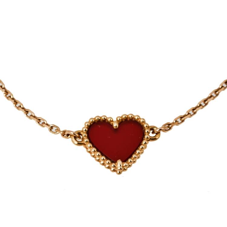 Van Cleef & Arpels Sweet Alhambra Heart Carnelian 18K Rose Gold Bracelet  Van Cleef & Arpels