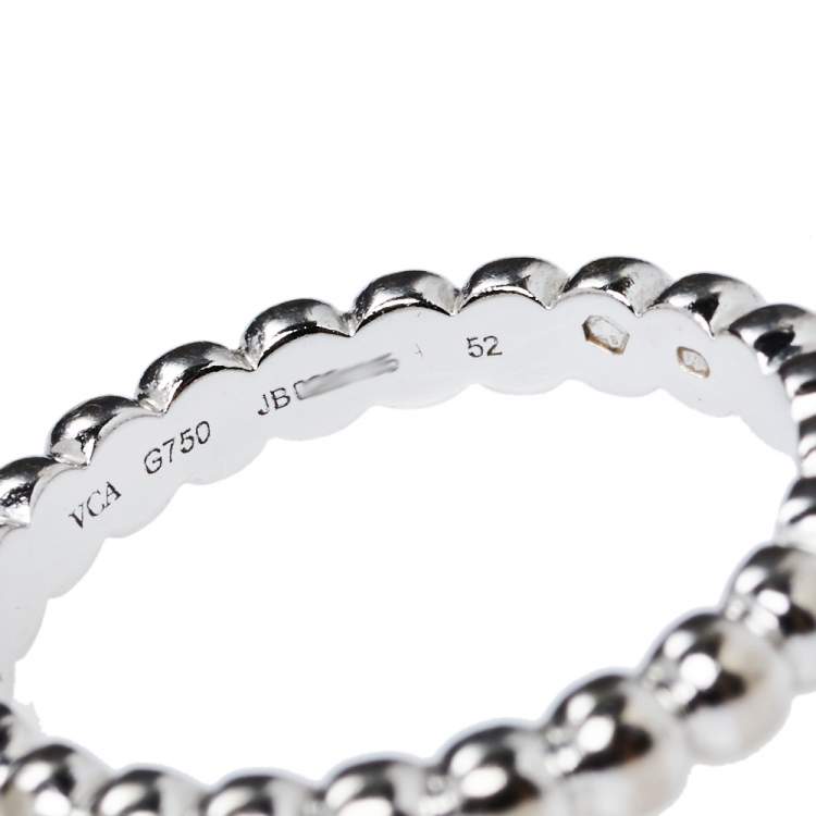 Pre Owned Van Cleef & Arpels Perlée 18K White Gold Ring Size 52