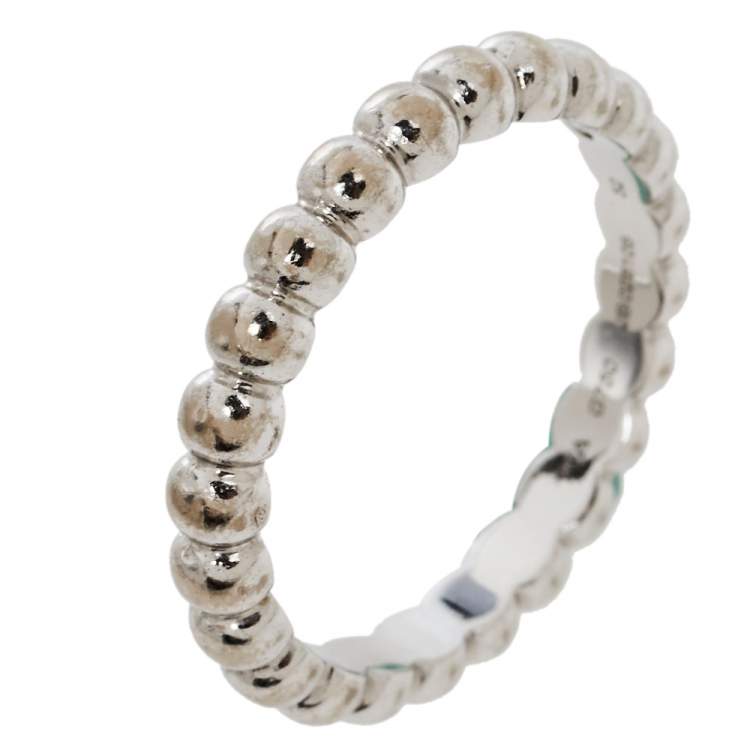 Pre Owned Van Cleef & Arpels Perlée 18K White Gold Ring Size 52