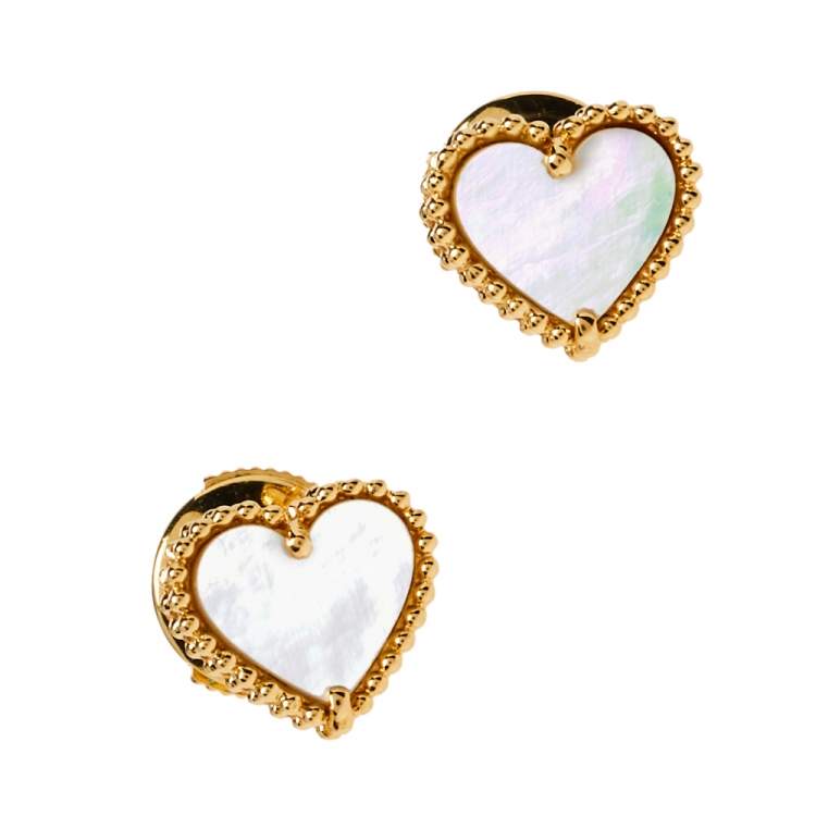 Pre Owned Van Cleef & Arpels Sweet Alhambra Mother of Pearl 18K Yellow Gold Small Stud Earrings 