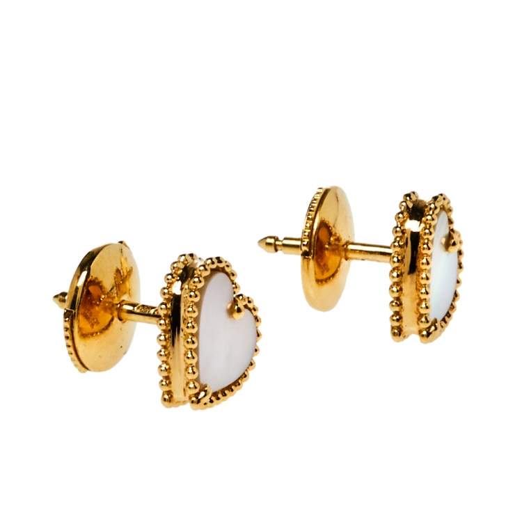Pre Owned Van Cleef & Arpels Sweet Alhambra Mother of Pearl 18K Yellow Gold Small Stud Earrings 