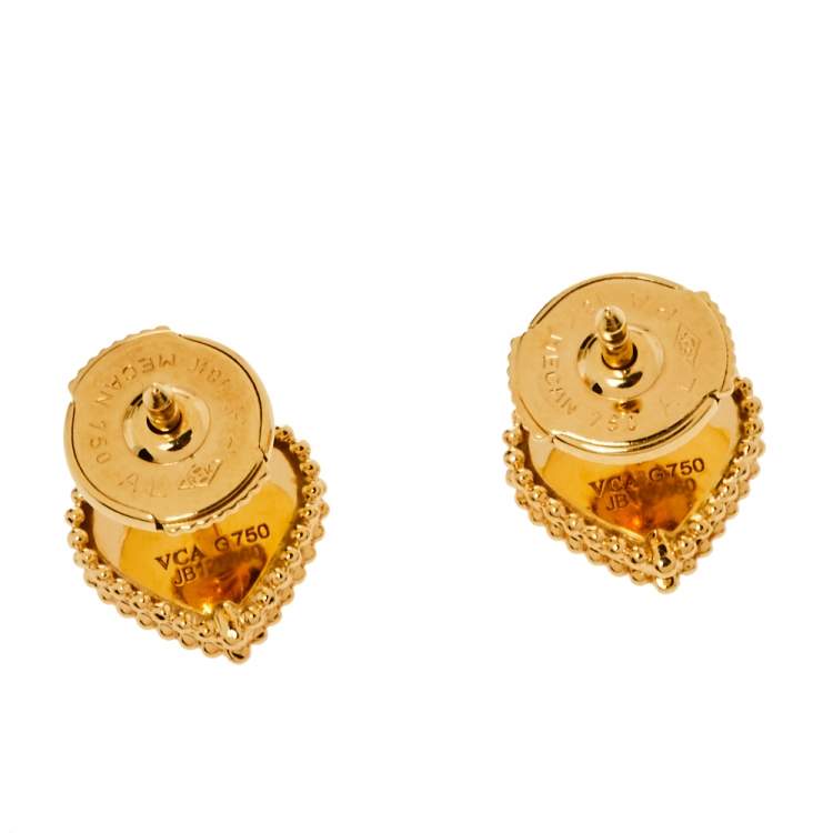Pre Owned Van Cleef & Arpels Sweet Alhambra Mother of Pearl 18K Yellow Gold Small Stud Earrings 