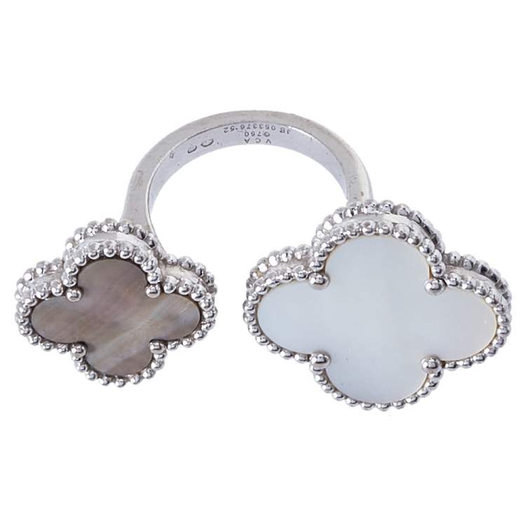 Pre Owned Van Cleef & Arpels Magic Alhambra 18K White Gold Between The Fingers Ring Size 52