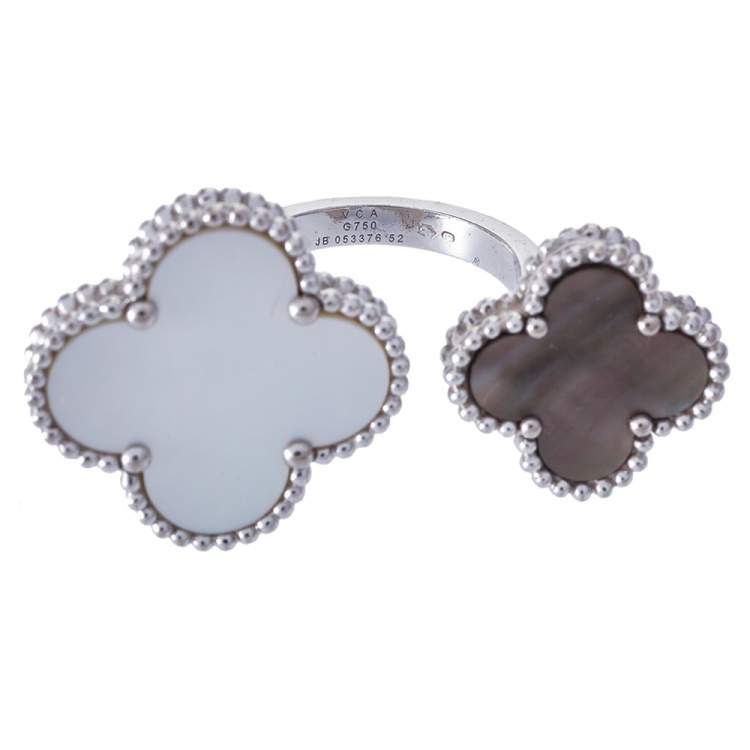 Pre Owned Van Cleef & Arpels Magic Alhambra 18K White Gold Between The Fingers Ring Size 52