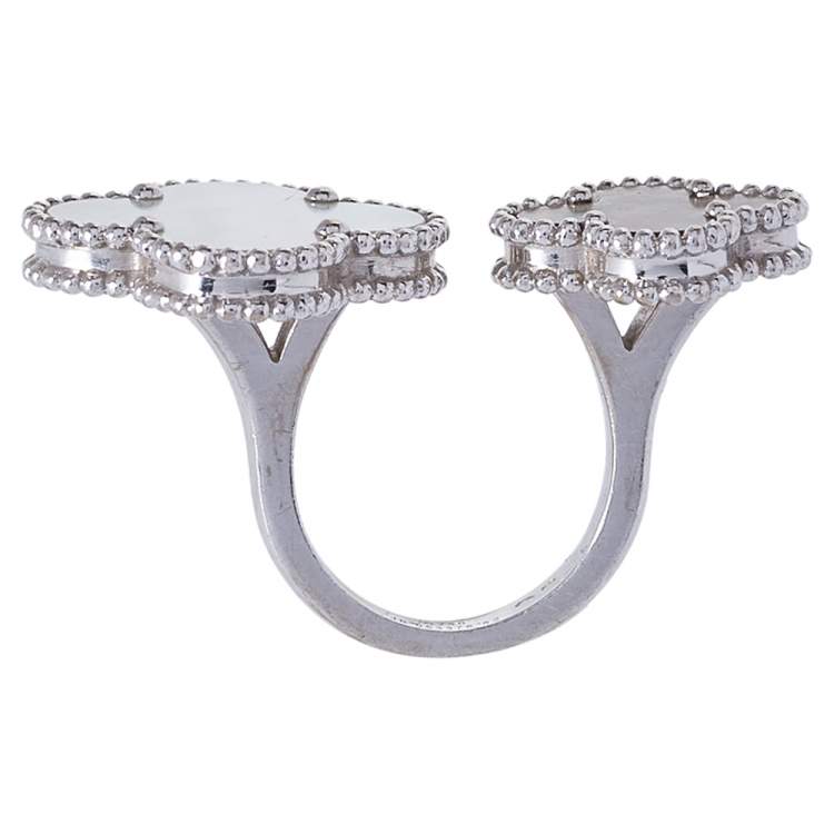 Pre Owned Van Cleef & Arpels Magic Alhambra 18K White Gold Between The Fingers Ring Size 52