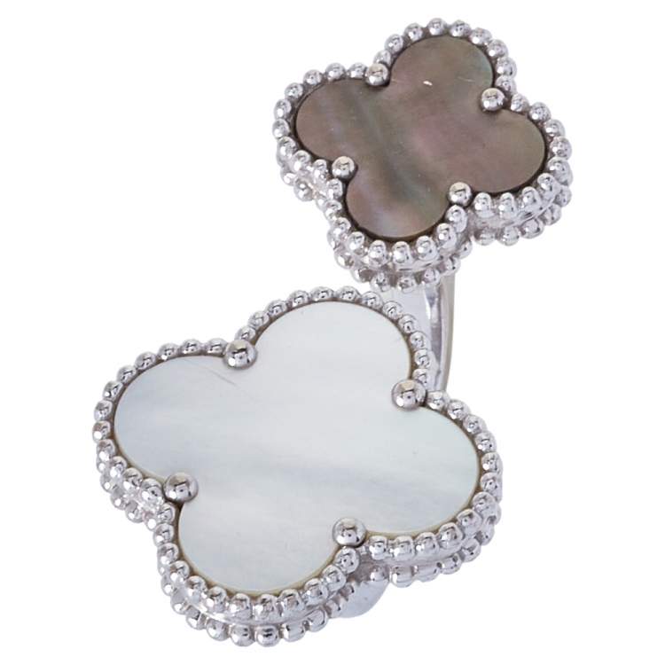 Pre Owned Van Cleef & Arpels Magic Alhambra 18K White Gold Between The Fingers Ring Size 52