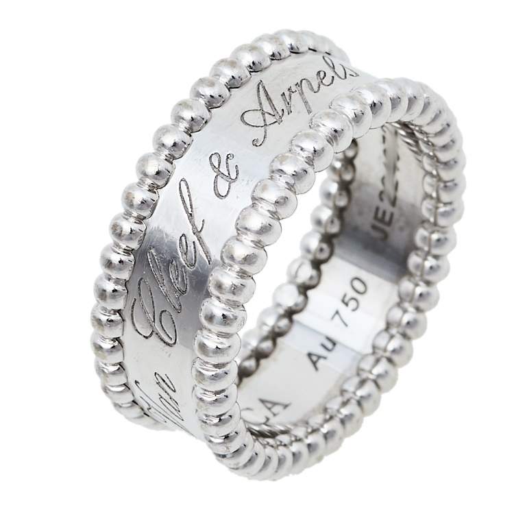 مملوكة مسبقًا Van Cleef & Arpels Perlée Signature 18K White Gold Band Ring Size 52