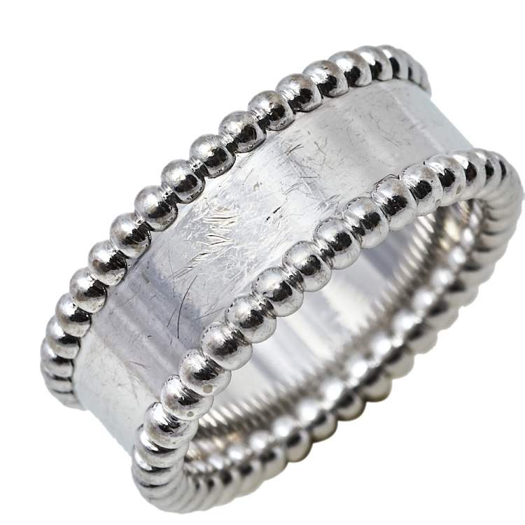 مملوكة مسبقًا Van Cleef & Arpels Perlée Signature 18K White Gold Band Ring Size 52