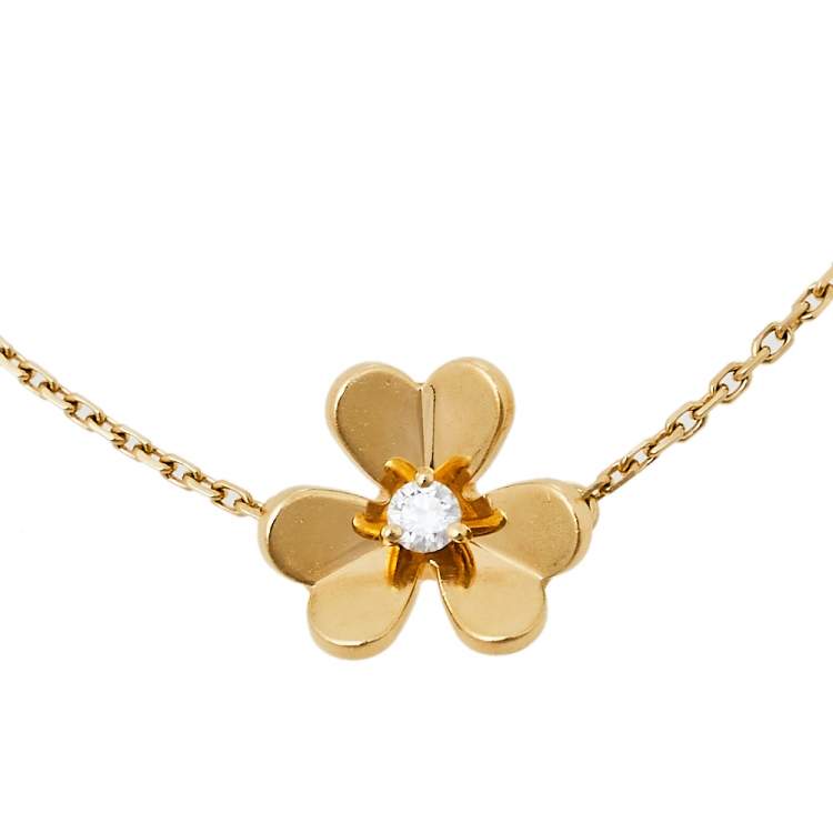 VAN CLEEF & ARPELS 18K YELLOW GOLD MINI FRIVOLE FLOWER AU750 NECKLACE  DIAMOND