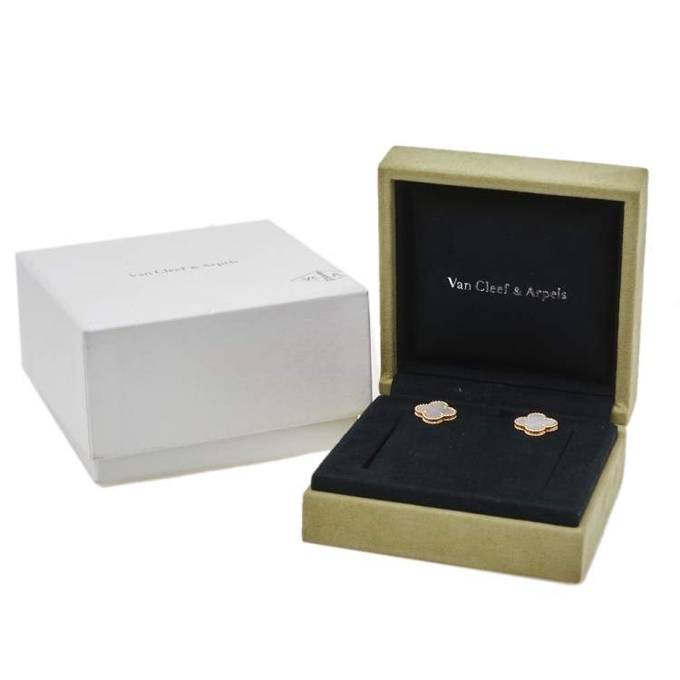 Pre Owned Van Cleef & Arpels Vintage Alhambra Mother of Pearl 18K Yellow Gold Earrings