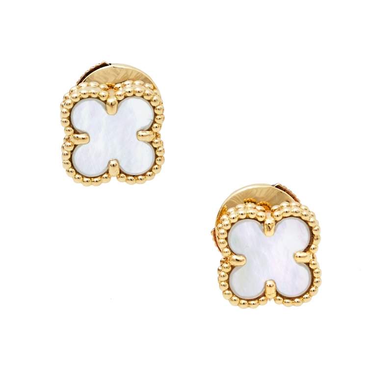 Pre Owned Van Cleef & Arpels Sweet Alhambra Mother of Pearl 18K Yellow Gold Stud Earrings