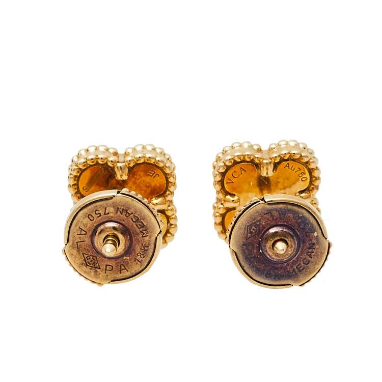 Pre Owned Van Cleef & Arpels Sweet Alhambra Mother of Pearl 18K Yellow Gold Stud Earrings