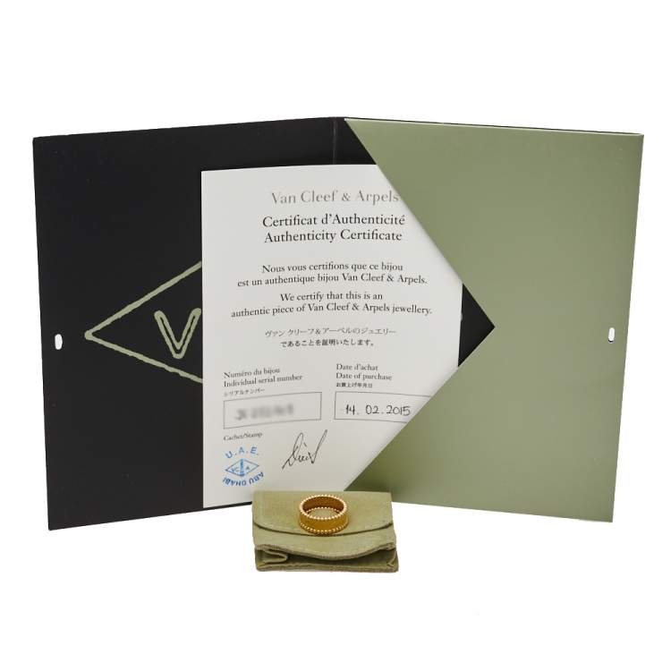 Pre Owned Van Cleef & Arpels Perlée Signature 18K Yellow Gold Band Ring Size 52