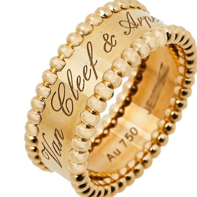 Pre Owned Van Cleef & Arpels Perlée Signature 18K Yellow Gold Band Ring Size 52