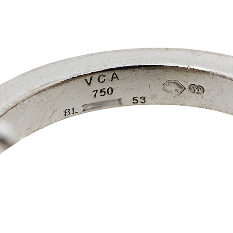 Pre Owned Van Cleef & Arpels Lucky Alhambra Turquoise Mother of Pearl 18k White Gold Between the Finger Ring Size 53