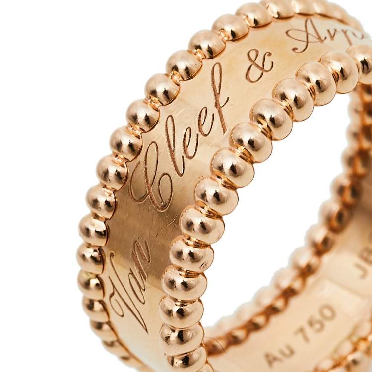 Pre Owned Van Cleef & Arpels Perlée Signature 18K Rose Gold Band Ring Size 53
