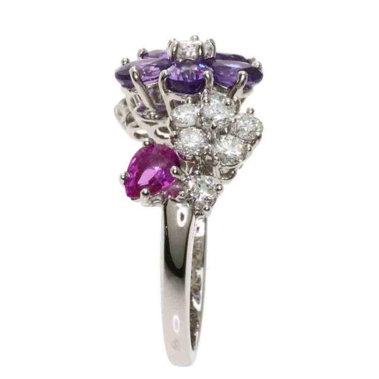 Pre Owned Van Cleef & Arpels Folie des Pres Diamond Sapphire 18K White Gold Ring Size EU 57