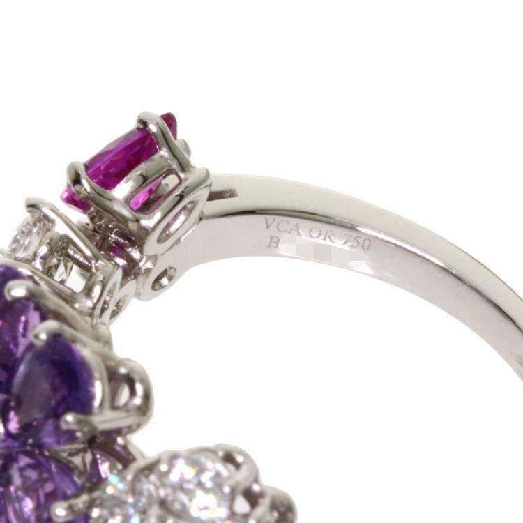 Pre Owned Van Cleef & Arpels Folie des Pres Diamond Sapphire 18K White Gold Ring Size EU 57