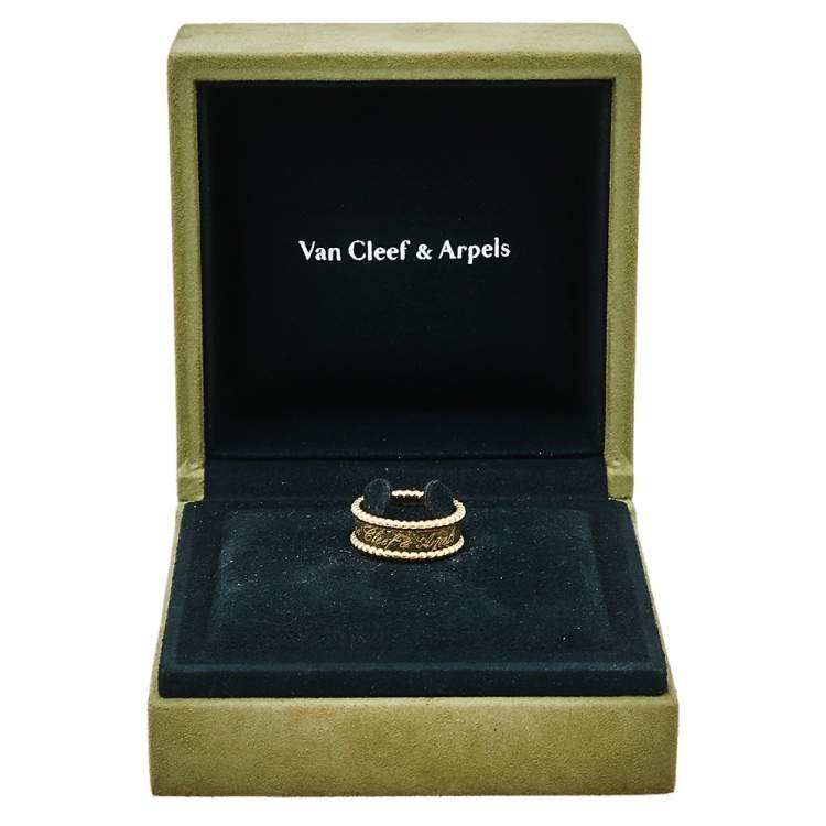 Pre Owned Van Cleef & Arpels Perlée Signature 18K Yellow Gold Band Ring Size 52