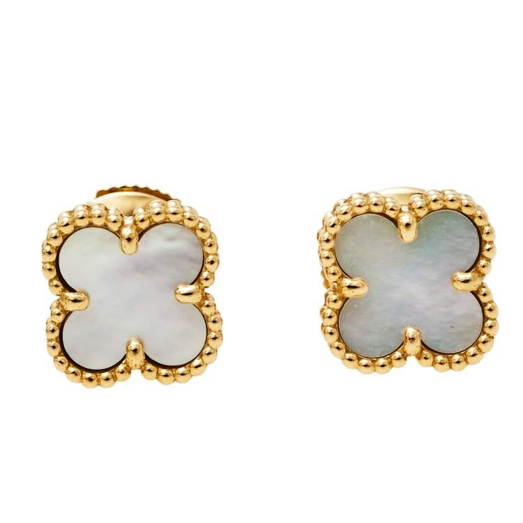 Pre Owned Van Cleef & Arpels Sweet Alhambra Mother of Pearl 18K Yellow Gold Stud Earrings