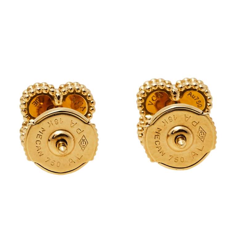 Pre Owned Van Cleef & Arpels Sweet Alhambra Mother of Pearl 18K Yellow Gold Stud Earrings
