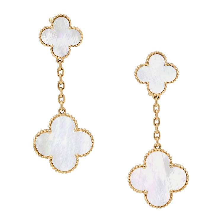 Pre Owned Van Cleef & Arpels Magic Alhambra Mother of Pearl 18K Yellow Gold 2 Motifs Earrings