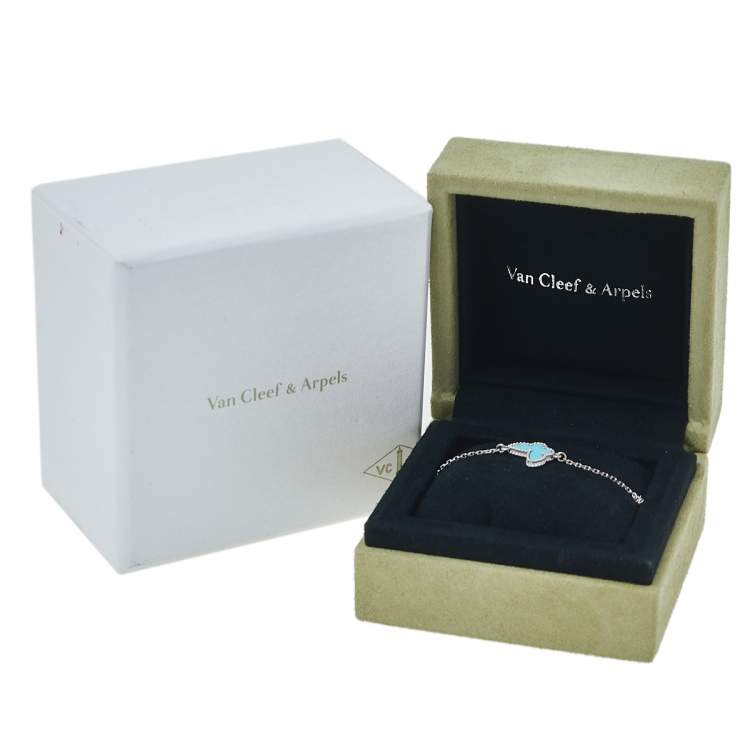 Pre Owned Van Cleef & Arpels Sweet Alhambra Butterfly Turquoise 18K White Gold Bracelet
