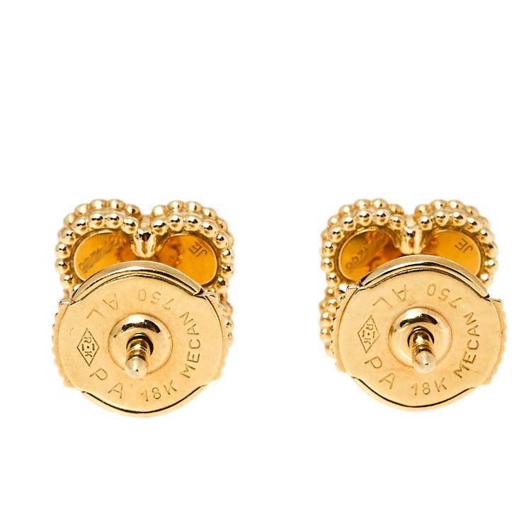 Pre Owned Van Cleef & Arpels Sweet Alhambra Mother of Pearl 18K Yellow Gold Stud Earrings