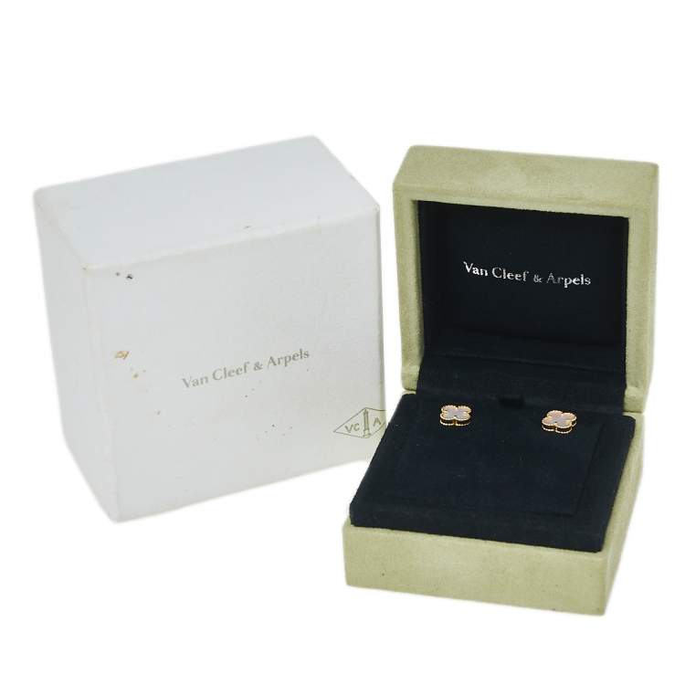 Pre Owned Van Cleef & Arpels Sweet Alhambra Mother of Pearl 18K Yellow Gold Stud Earrings