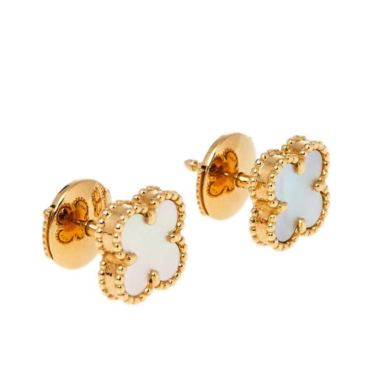 Pre Owned Van Cleef & Arpels Sweet Alhambra Mother of Pearl 18K Yellow Gold Stud Earrings
