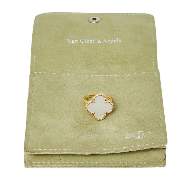 Pre Owned Van Cleef & Arpels Magic Alhambra Mother of Pearl 18K Yellow Gold Ring Size 54