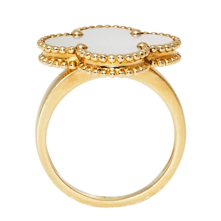Pre Owned Van Cleef & Arpels Magic Alhambra Mother of Pearl 18K Yellow Gold Ring Size 54